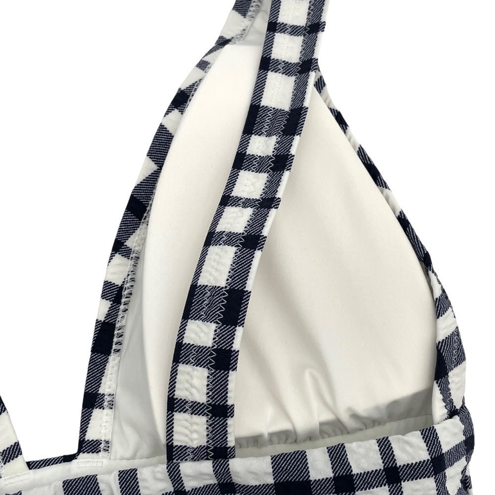 NEW J. Crew Tie-shoulder One-piece Swimsuit Navy White Marine Plaid Seersucker 6 - Picture 7 of 14
